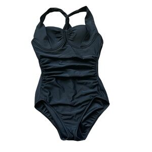 Miraclesuit black one piece swimsuit pushup cross back slimming pinup retro 10